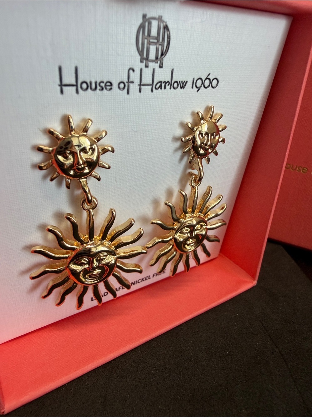 House of Harlow 1960 | Gold Tone Double Sun Drop Celestial Statement Earrings 🌞 - Picture 4 of 9